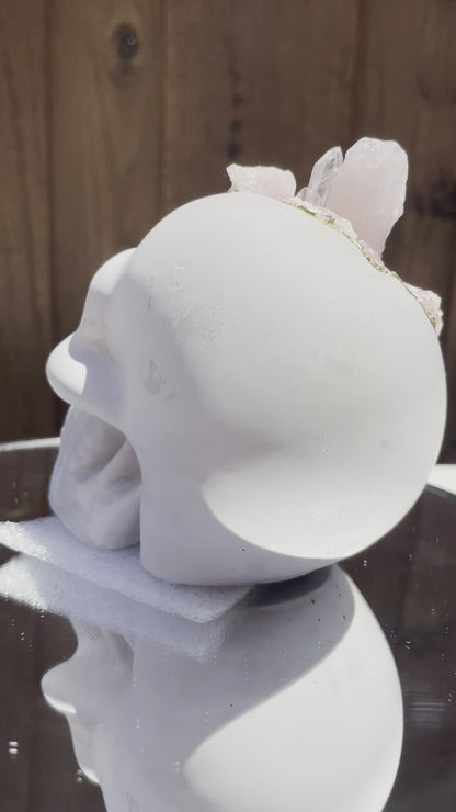 Rose Quartz Crystal Cement Skull